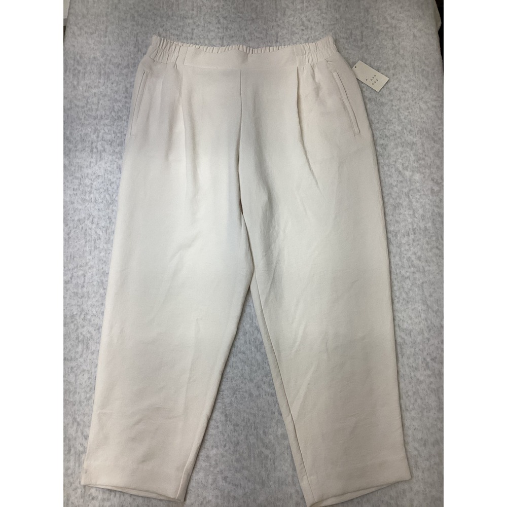 A New Day Womens XL High-Rise Pleated Tapered Ankle Pants Cream‎ White 018102752